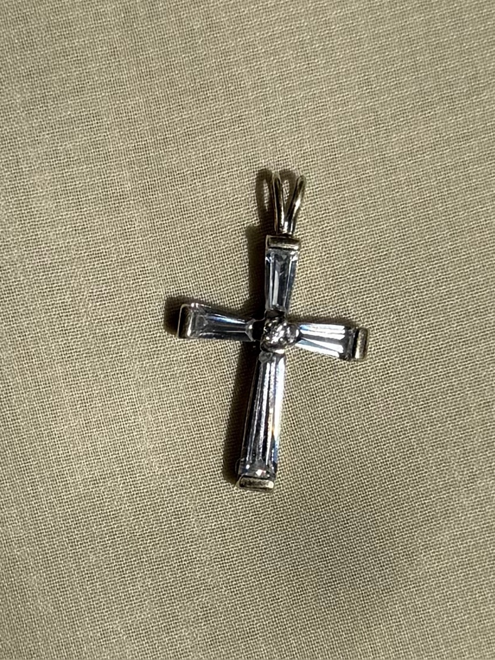 Vintage Gold Vermeil over 925 Sterling Silver Baguette CZ Cross Pendant Necklace